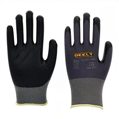 Luvas de Nylon Poliéster Spandex Cinza Revestidas com Espuma de Nitrila